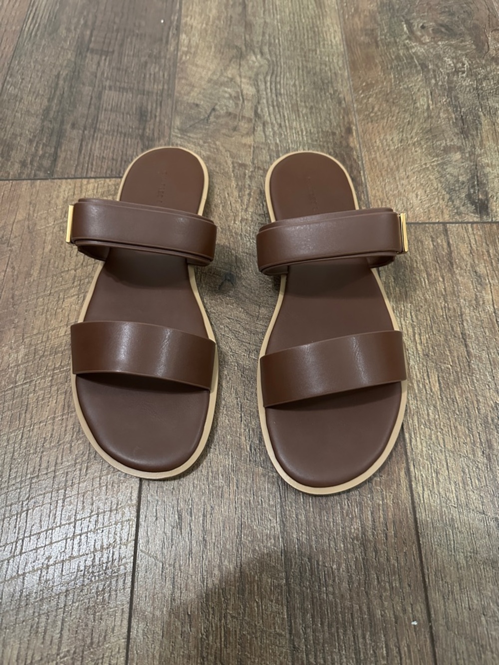 Charles & Keith Brown Double-Strap Slide Sandals